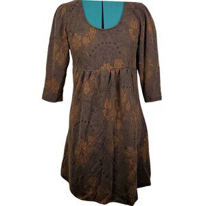 NWT REBORN Womens Brown Floral Midi Dress Sz Large 3/4 Sleeve Bloomcore Fall